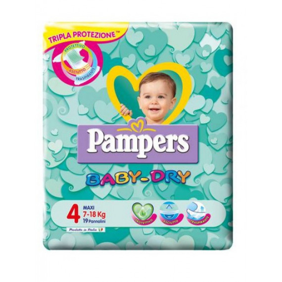 PAMPERS BABY DRY PANNOLINI MISURA 4 MAXI 7-18KG 19PZ.